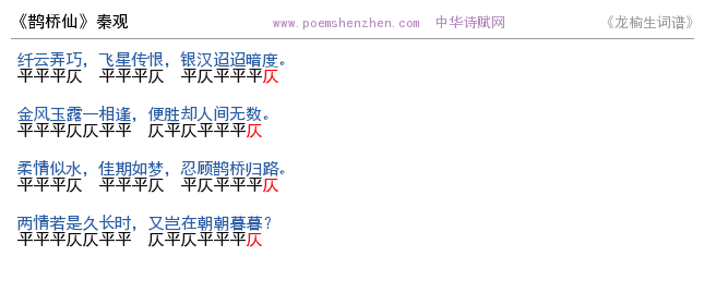 《鹊桥仙-1》词谱检测 http://www.poemshenzhen.com出品